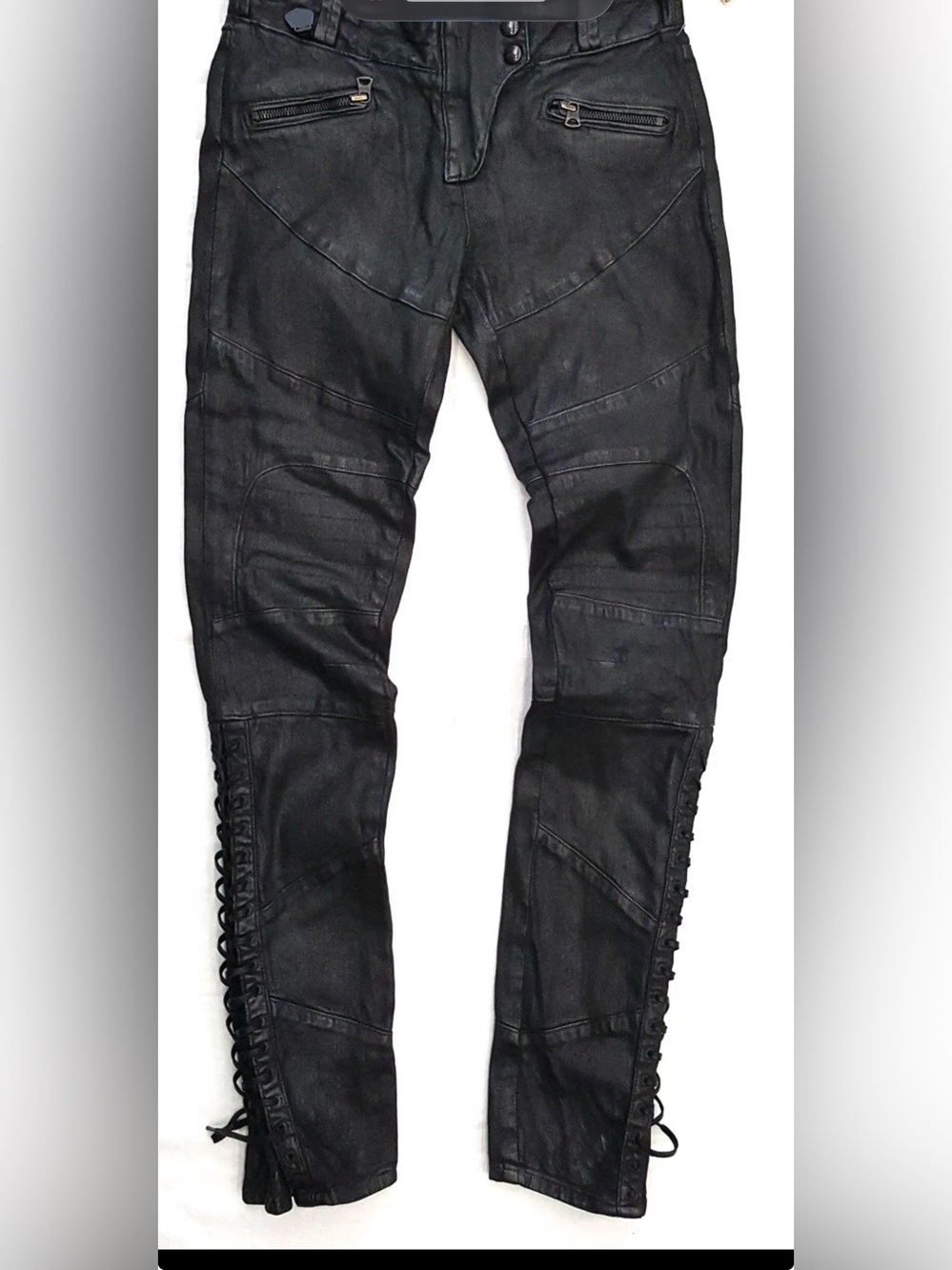 RALPH LAUREN BLACK COATED MOTO BIKER JEANS wax 31 goth gorp
